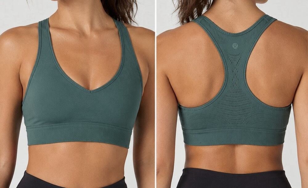 Lululemon Women’s Sports Bra Size 6 Green Racerback Seamless Yoga Workout